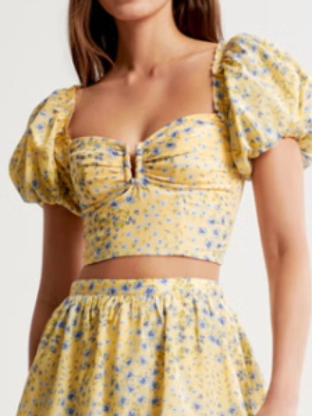 Abercrombie & Fitch Yellow/Blue Floral Puffy Crop Top